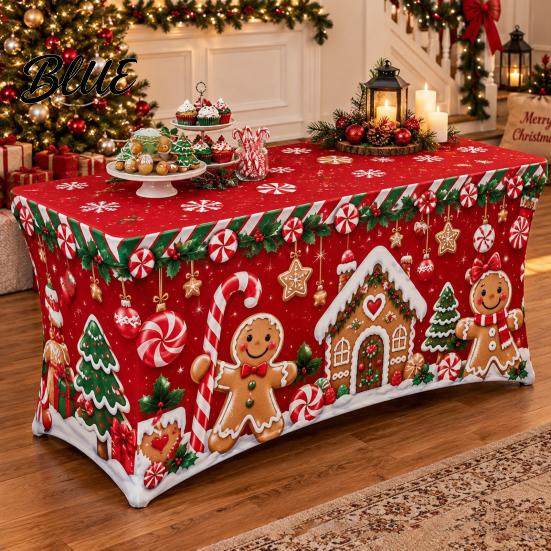 Reusable Table Cover Rectangular Protector 6FT 8FT Cover 4FT Christmas Stretch Gingerbread House Milk Silk