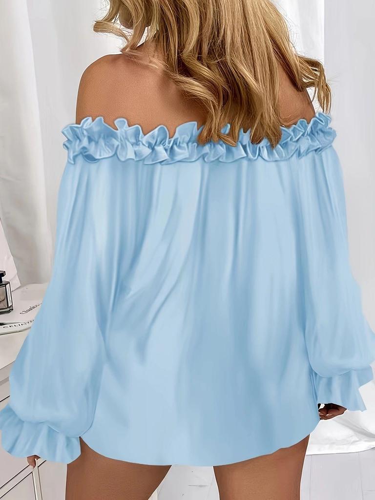 Elegant Casual One-Shoulder Ruffle Sleeve Women's Long-Sleeve Top
