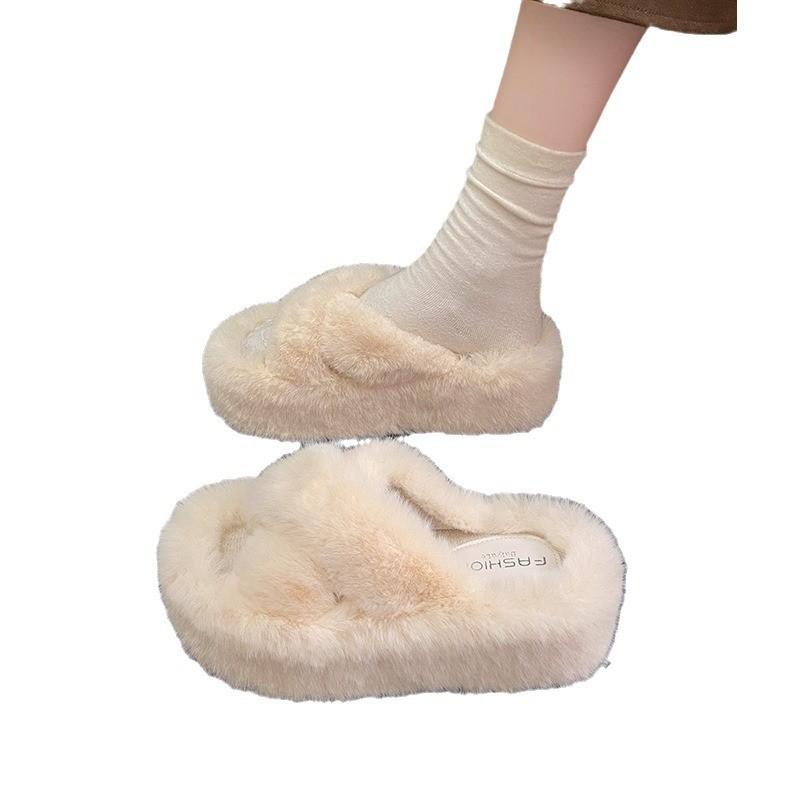 Stylish Thick Sole Plush Slippers For Women Summer Fashionable Casual Slide Sandals Comfortable And Non-slip Design