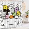 Cartoon Cute Bathing Cat Art Shower Curtain, Bathroom Decorative Shower Curtain, Home Printed Bath Curtain With Hooks