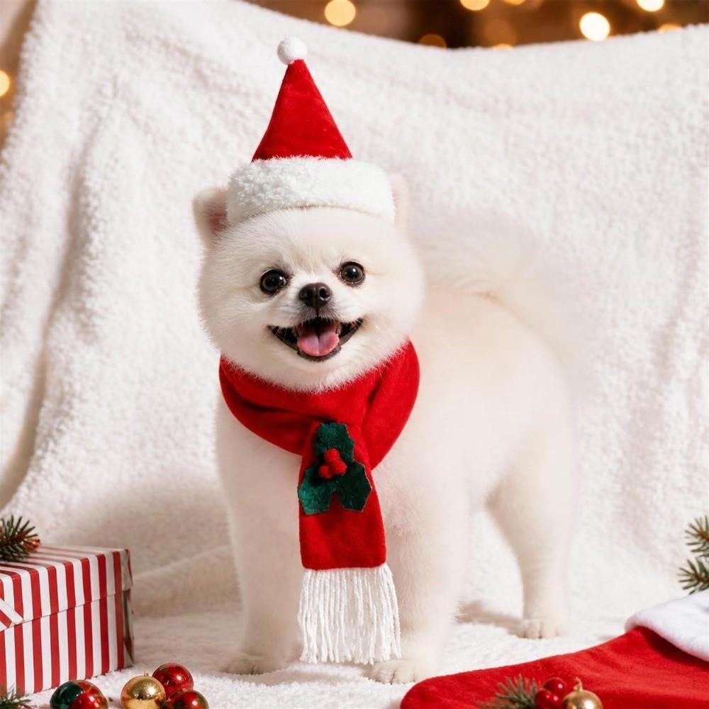 2Pcs/Set Winter Dog Scarf Collar Christmas Cat Scarf Hat Cozy Dog Bandana Scarf  for Small Dogs