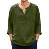 Men's Casual Linen Cotton Blend Three Quarter Sleeve Shirt Loose Fit Lightweight Breathable Summer Top