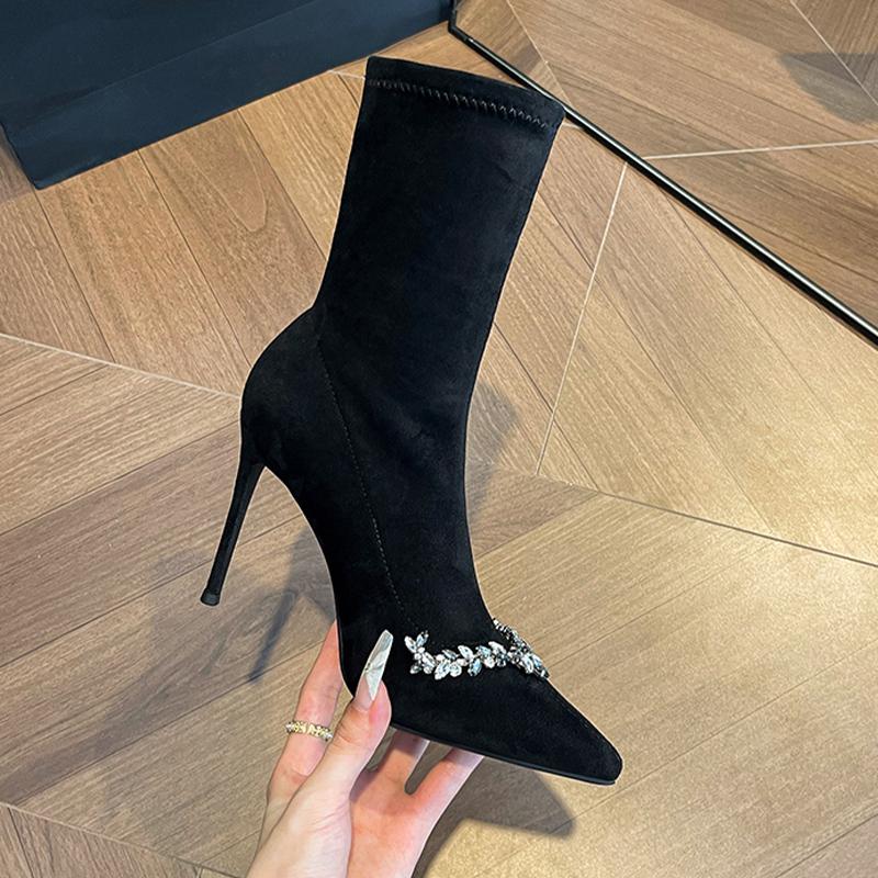 Fashion Women's Ankle Boots High Heels Fashion Luxury Shoes for Woman Pointed Toe Suede 2025 Sexy Pumps Winter Elegant Botas De Sujer