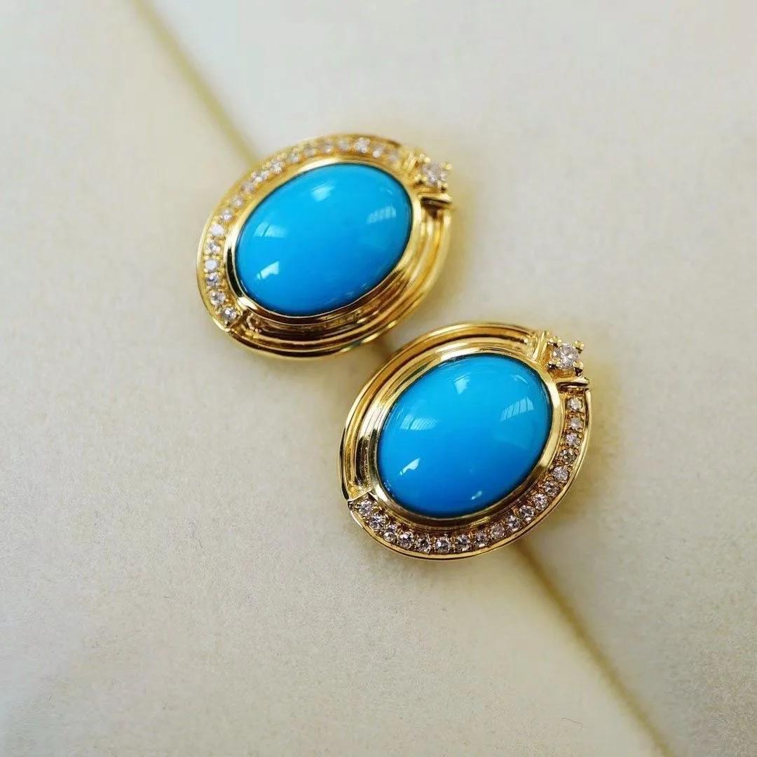 

новинка в стиле ретро элегантные овальные синие серьги-гвоздики в современном стиле с инкрустацией бриллиантами и бирюзой женские украшения для банкета