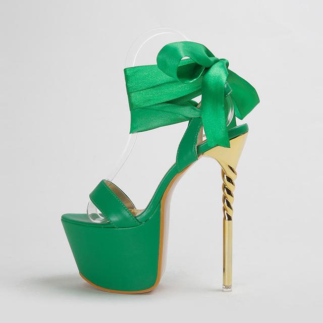 Sandalias Damas Verano Zapatos de mujer modernos Tacones con correa en el tobillo Plataforma de baile en barra Club nocturno 15,5 CM Tacones súper altos