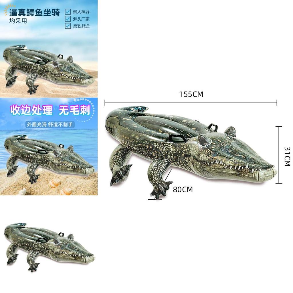 Bóia Inflável Grande de Crocodilo para Crianças Nadando Verde PVC Assento de Surfe Anel 155x80x31cm