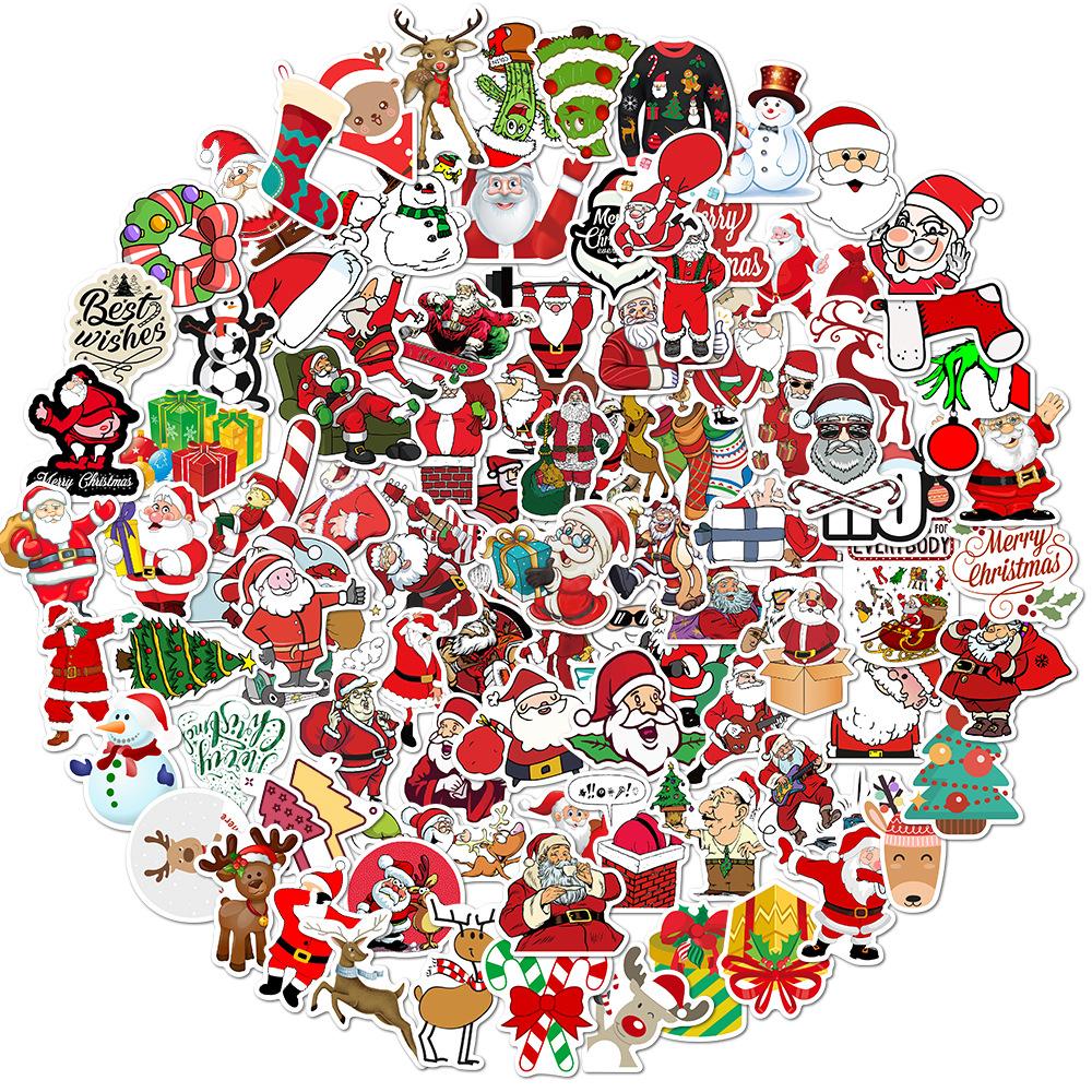 100 New Christmas Personalized Decoration Graffiti Stickers Mobile Phone Skateboard Suitcase Waterproof No Glue Stickers