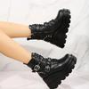 Fashion Thick Sole Short Boots Belt Buckle Rock Punk Dark Style Black Barrel Boots
