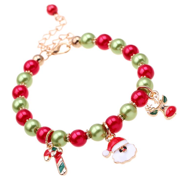 Santa Claus Reindeer Cane Beaded Bracelet - Small Christmas Gift Jewelry