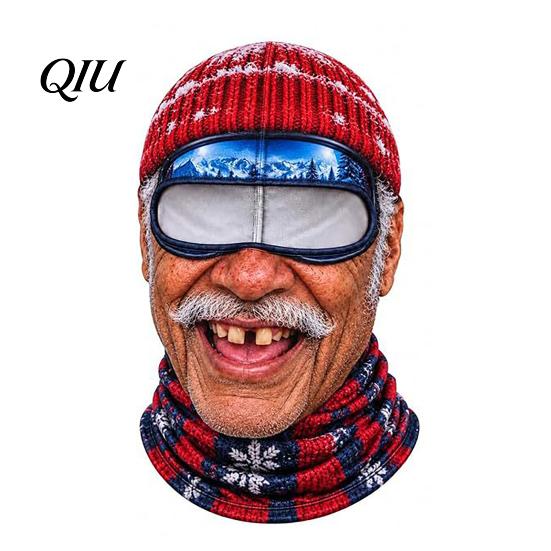 Funny Face Ski Mask Realistic Balaclava Mask, Old Man Woman Print Neck Gaiter, Snowboard Shield Windproof Full Coverage for Winter Sports Snowboarding