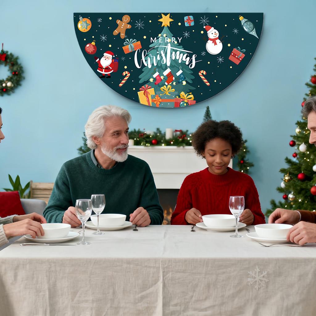 Christmas Banner Half Fan Shaped Seasonal Bunting Flag Decoration Waterproof Christmas Door Flag for Party Photo Classroom