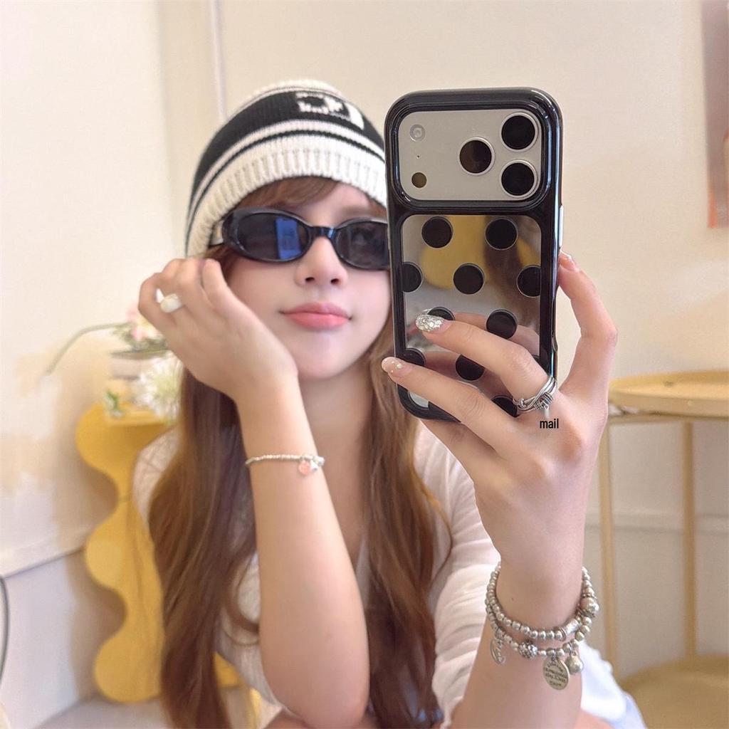 iPhone 14/13 Round Edge Mirror Dot Case, 17/16/15 Pro Max Compatible, Anti-Fall Protection