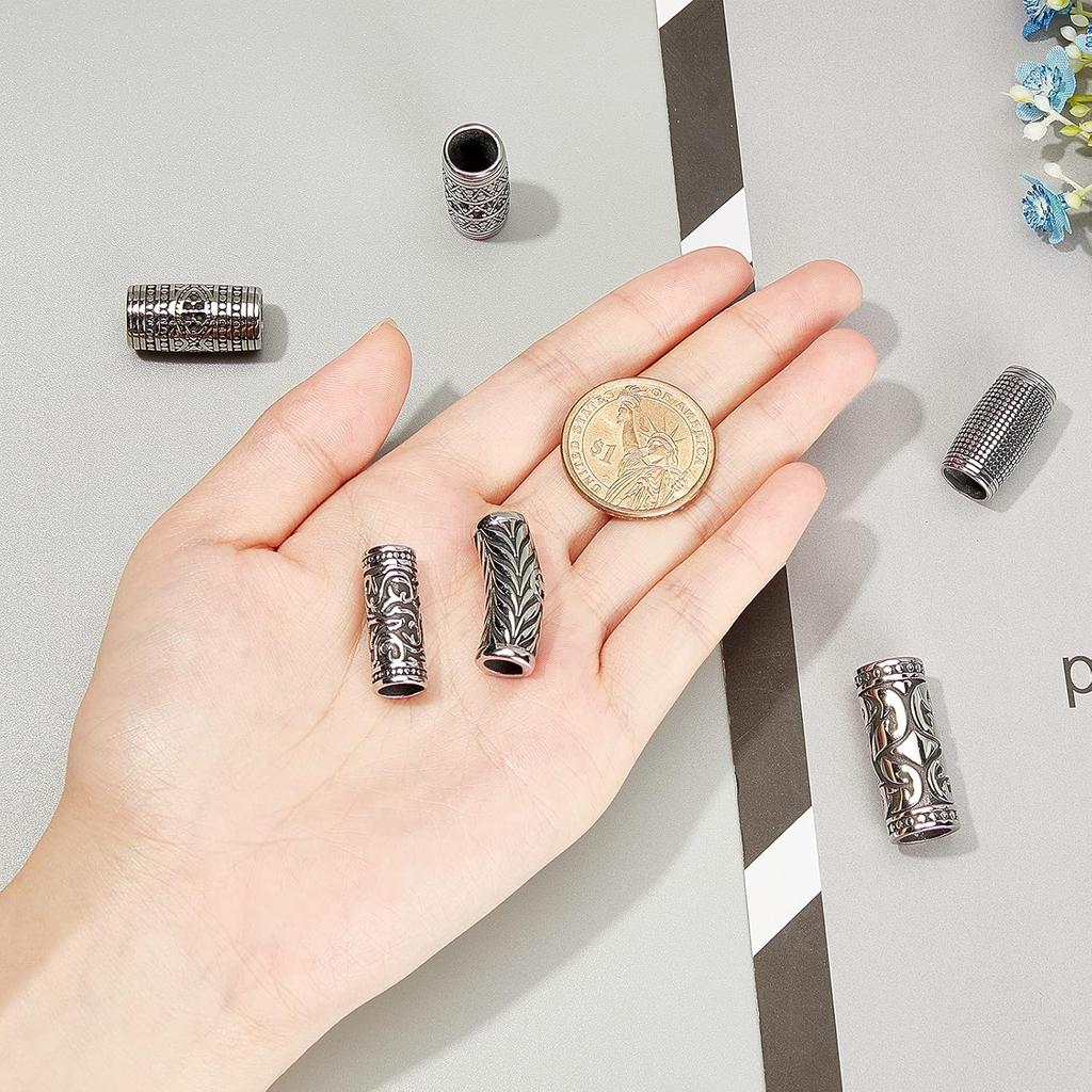 NBEADS 6 Pcs 304 Stainless Steel Beads, 9mm Large Hole Column Spacer Beads Tube 304 Stainless Steel Beads for Necklace Bracelet DIY Jewelry Making