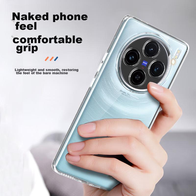 HOLDZU Air Cushion Drop ProtectionPhone Case for Vivo X100 Pro, Silicone Full Lens Protection, Ultra-Thin Frosted Design - Transparent