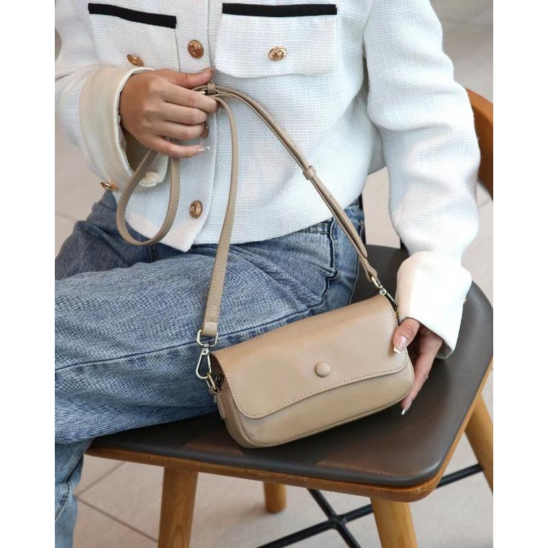 The First Layer Cowhide Small Bag for Women In Summer New Niche Retro Leather Shoulder Bag Temperament Versatile Crossbody Bag