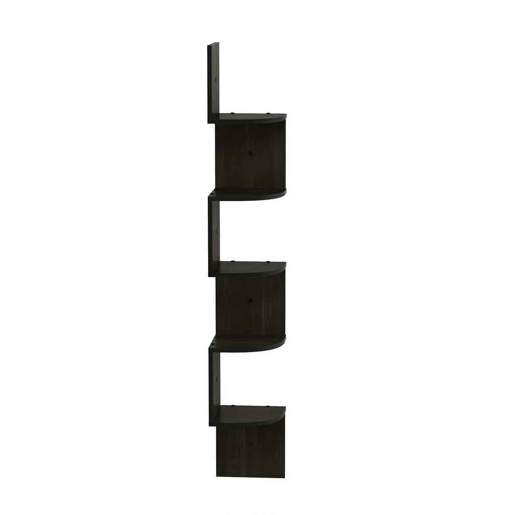 Furinno Rossi Espresso Corner Shelf, 5-Tier Wall-Mounted Floating Shelf [Officially Imported from Japan]