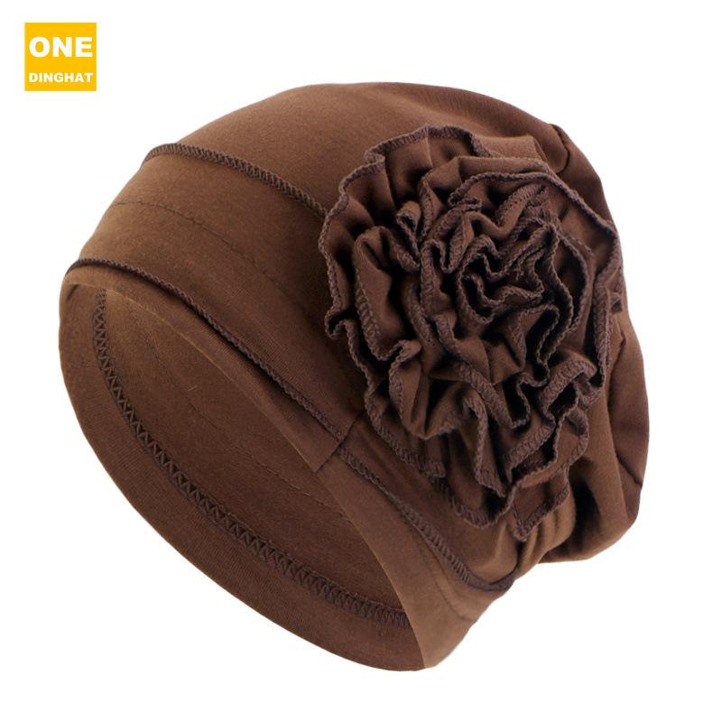 

Шапочка-косынка с ватным диском и цветком, эластичная шапочка-пуловер, шапочка для родов, шапочка для химиотерапии Jdt-417B One size кофейный