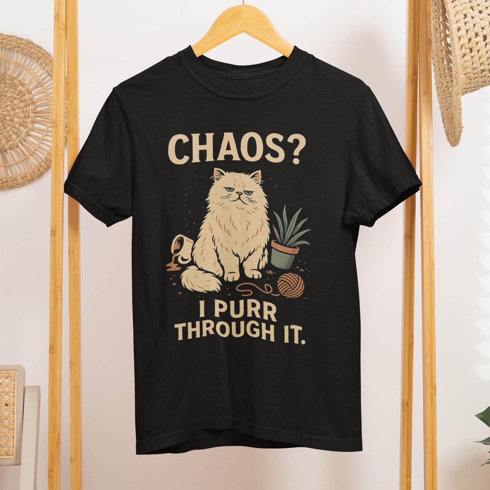 Persian Cat T-Shirt - Chaos? I Purr Through It - Funny Cat Lover Comfort Colors 1717 Tee XL