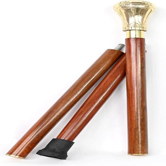 Knob Handle Wooden Walking Stick Cane with Rosewood Stick Shining Brass, Brass