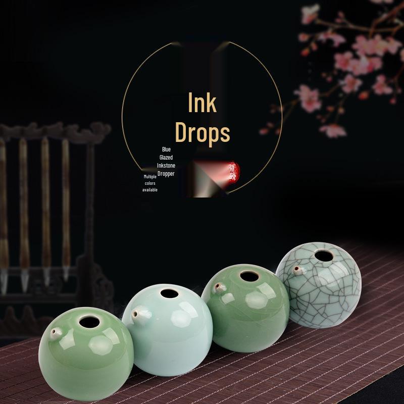 Wei Zhuang Ceramic Inkstone for Grinding and Mixing Ink: Calligraphy Water Drop Supplies - Four Treasures of the Study.