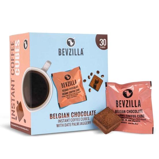 Bevzilla 30 Belgian Chocolate Instant Coffee Cubes | Made with Date Palm Jaggery & Arabica Beans | Enjoy Hot & Cold