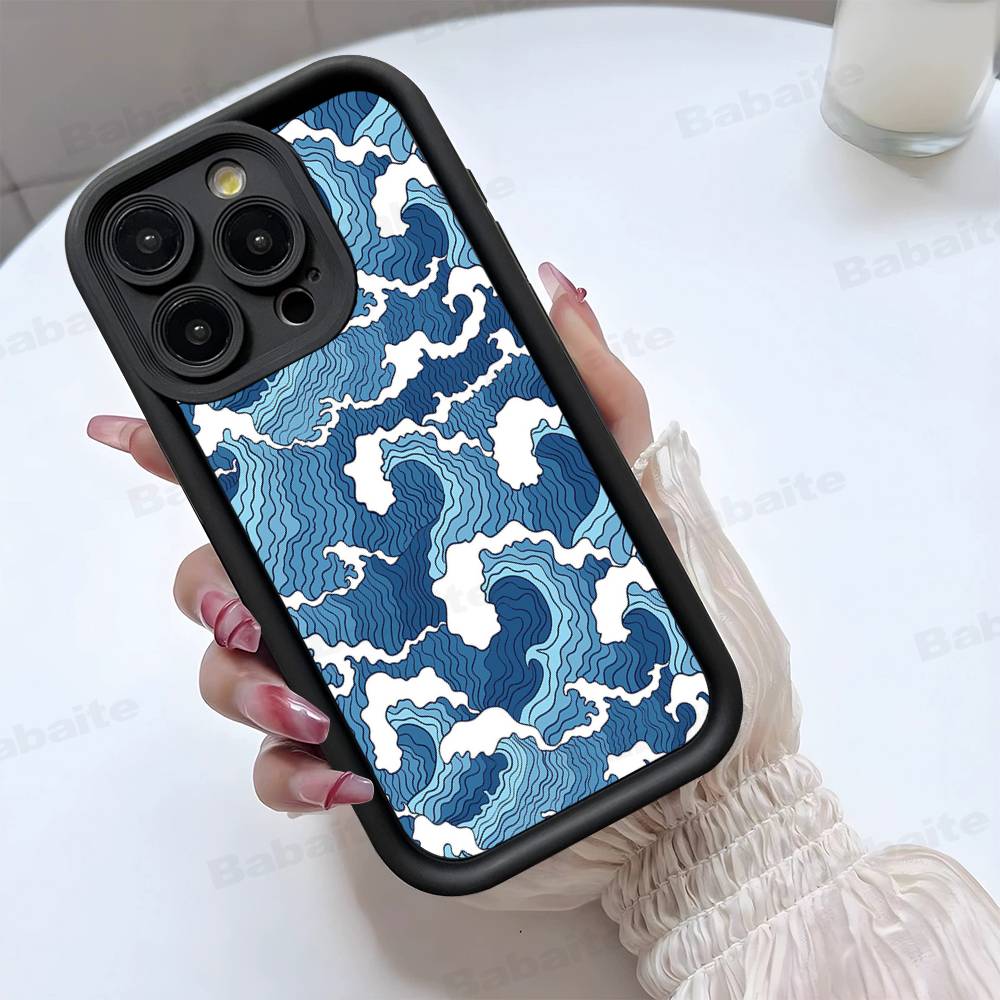 Japanese Waves Phone Case For IPhone 17 16 15 14 13 12 11 Pro Max 16E Plus INS Soft Cover