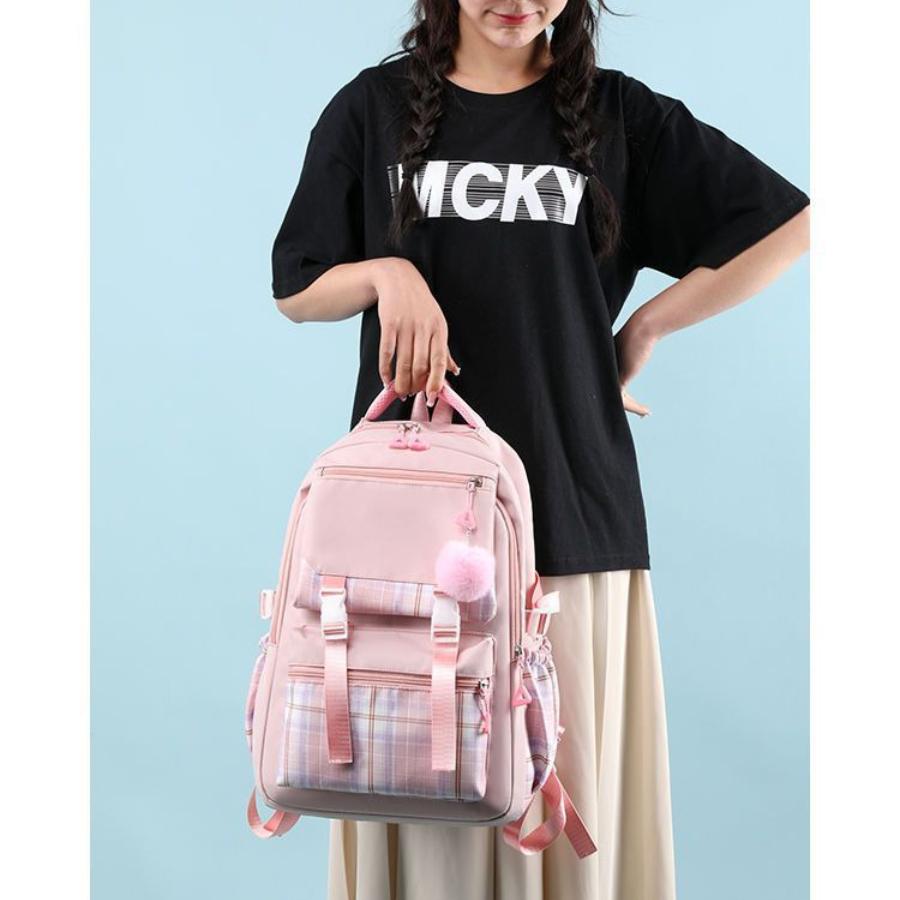 Korean Style Printed Nylon Backpack for Students Large Capacity School Bag Fashionable Commute Shoulder Bag with 15 Inch Laptop Compartment KTB