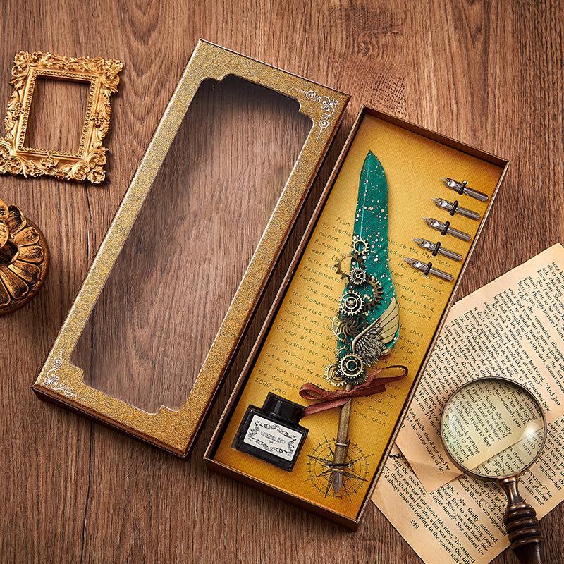 Set stilou Duker: Pană elegantă europeană retro pentru caligrafie cu ceară de sigiliu, perfectă pentru exersarea caligrafiei și prezentare în cutie cadou.