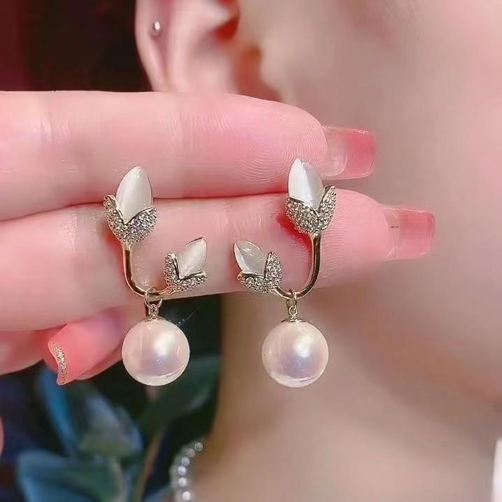 S925 Sterling Silver Pearl Stud Earrings - Light Luxury, High-End, Retro, Ins Style