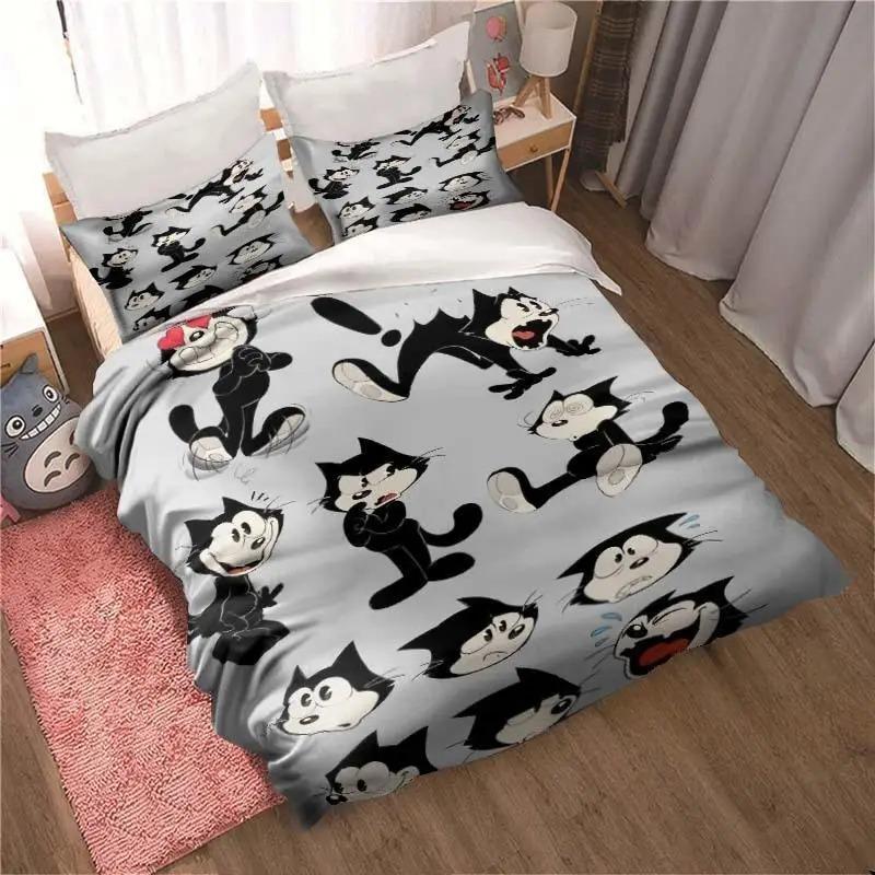 Copripiumino e Federa Gatto F-Felix Stampati 3D, Set Biancheria da Letto Morbido Matrimoniale/Queen, Decorazione Camera da Letto, Regalo per Bambini e Bambine