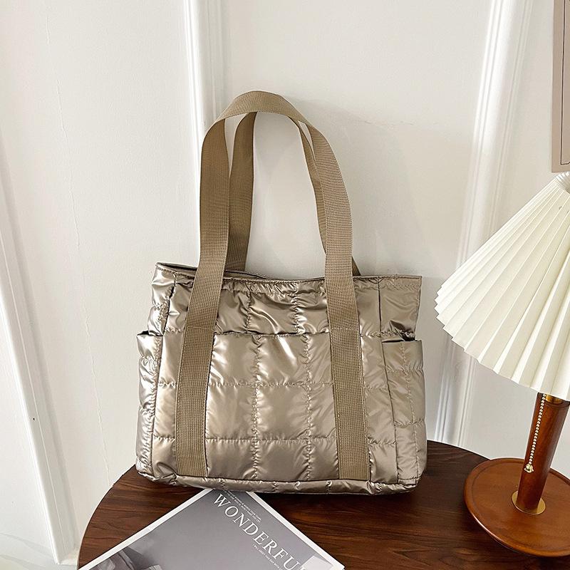 

Пуховая хлопковая одежда, сумки, женская новая модная вышивальная нить, сумки-тоут на ножках, повседневные плечевые сумки большой вместимости. шампанского