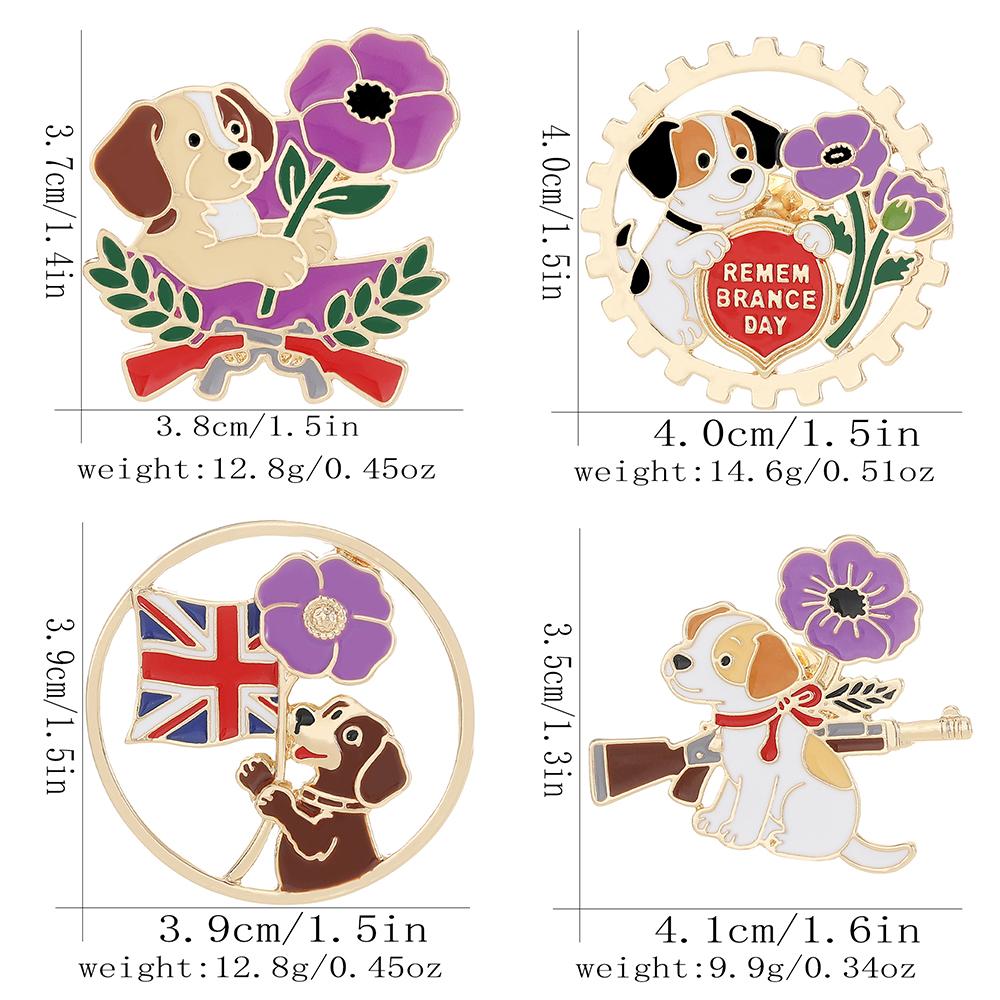 4 Styles Funny Dog And Poppy Design Lest We Forget Enamel Brooches Remembrance Day Animal Golden Pins Veterans Badge