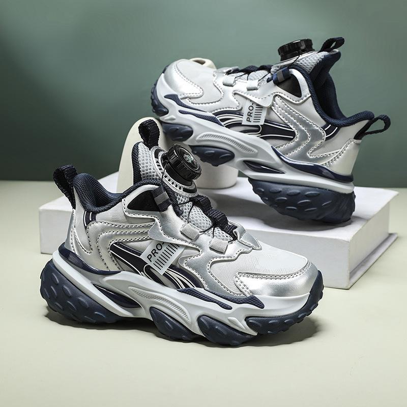 Popular Breathable Children's Button Dad Shoes Leather Surface Non-slip Basketball Shoes Outdoor Platform Versatile Running Shoes