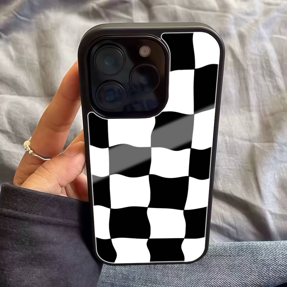 Black And White Chessboard Pattern PC+TPU Phone Case For Iphone 17 Air 16 15 14 13 12 11Pro Max Hard Plastic
