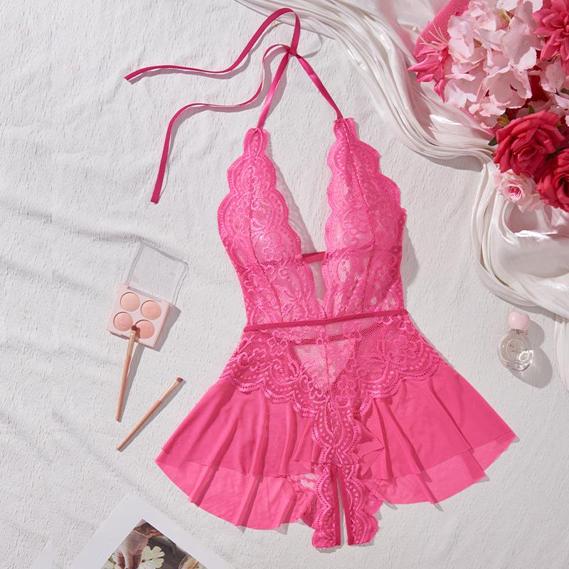 Sexy Backless Nightgown Crotchless Bodysuit Teddy Babydoll Dress Deep V Open Bra Porn Underwear Set Erotic Costume Sexy Lingerie