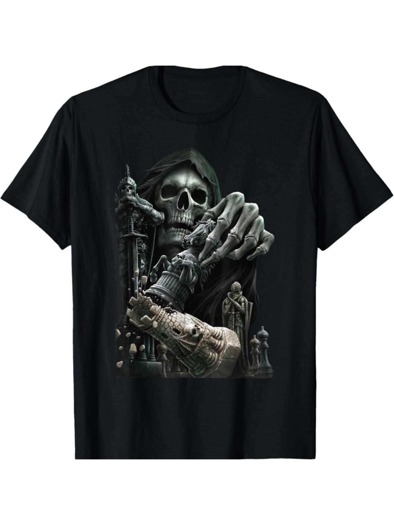 

Funny Chess Grim Reaper Skull Cool Gothic Chess Gift T-ShirtRegular-Fit Comfortable Fashionable Men Clothing Comfortable 4XL