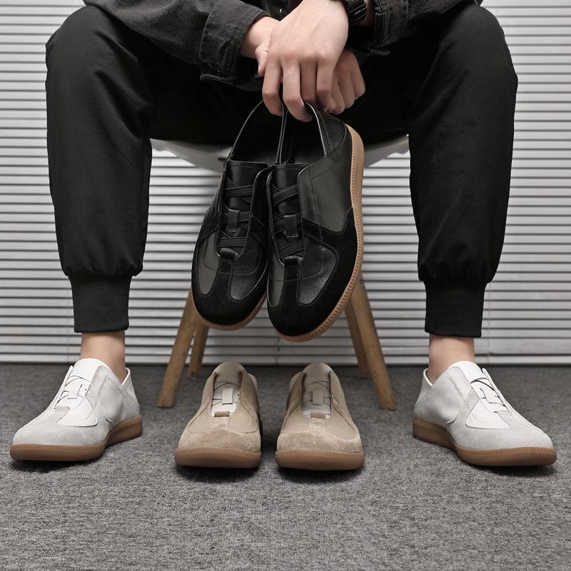 new Men Genuine Leather Casual Shoes Fashion Flat Skate Shoes Youth Street Cool Slip-on Sneaker