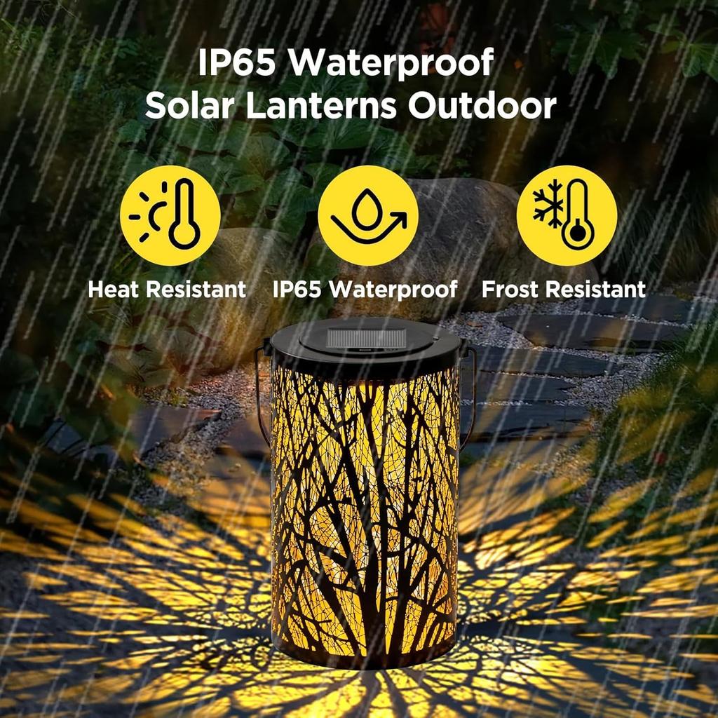 Large Solar Lanterns Outdoor Waterproof, 2 Pack Hanging Solar Lanterns, LED Tree Outdoor Lantern for Metal, Waterproof Lantern for Patio Porch