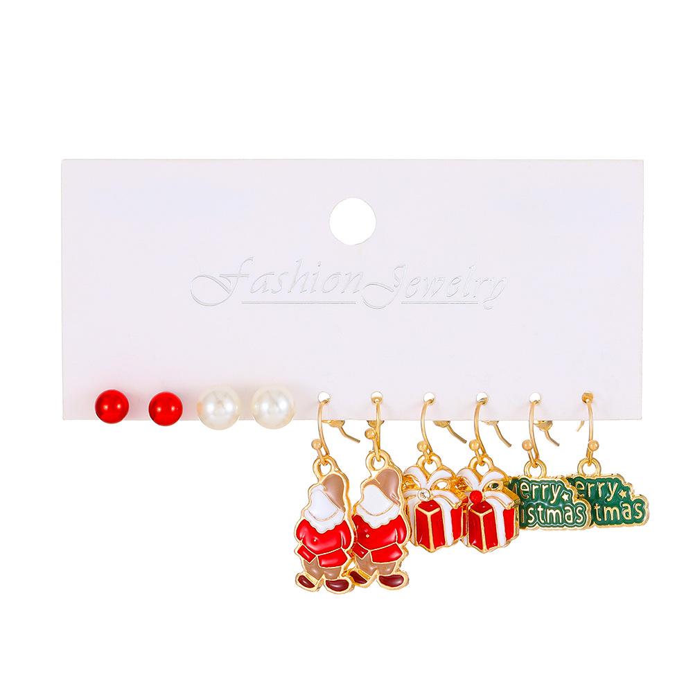 2026 fashion Christmas accessories 5 pairs of card earrings 2025 oil dripping red and green Christmas tree snowman earrings wholesale