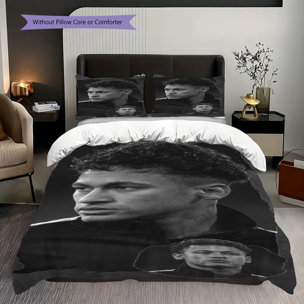 Biancheria da letto con vibrante arte calcistica di Neymar Jr (1 * copripiumino + 2 * federa, senza nucleo) Set Lenzuola Regalo di Compleanno di Natale Piatto 2D