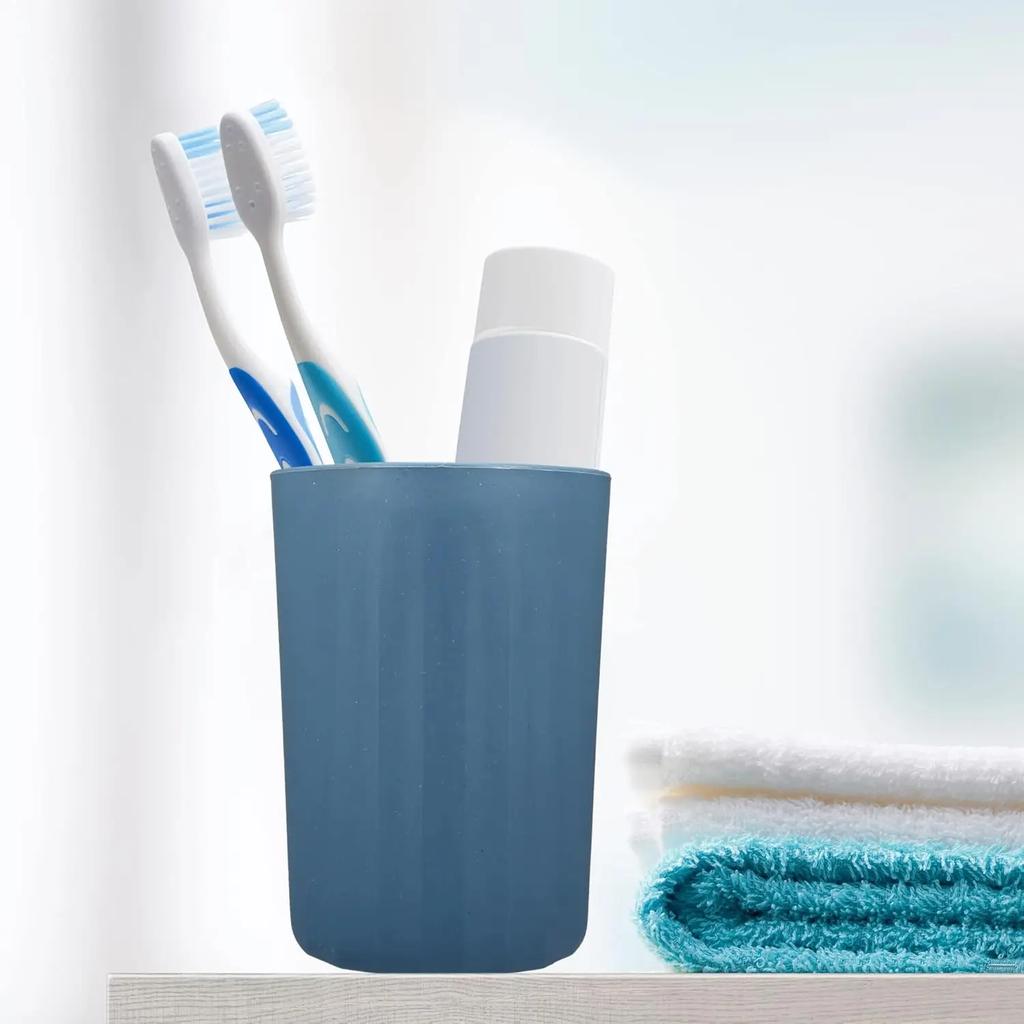 1Pc Bathroom Tumbler with Smooth Lines Wheat Straw Cup for Bathroom for Toothpaste Deep Blue 4.09''x2.80''
