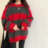 Color-blocking Striped Knitted Sweater for Women Loose and Casual Sweater Long-sleeved Trendy Pullover for Women Autumn and Winter