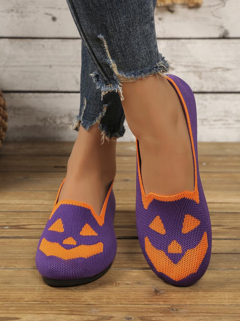 New women's Halloween pumpkin print breathable flight woven galoshes TEMU hair