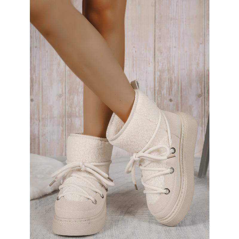 2025 New Arrival Plus Size Fashionable Warm Thick-Sole Slip-On Women's Snow Boots with Front Lace-Up