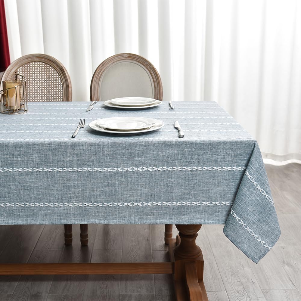 Sage Green Tablecloth Embroidery Rectangle Wedding Decoration For Kitchen Party Wedding Outdoor Farmhouse Soft Table Cover