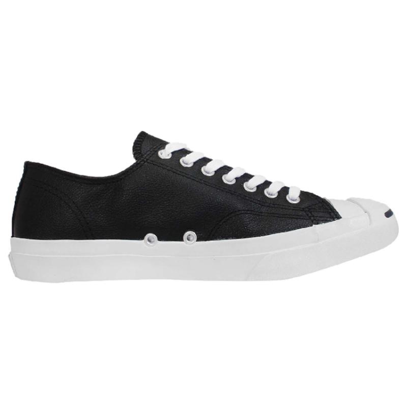 Converse Jack Purcell Leather Open-Mouth Smile Trendy Wear-Resistant Non-Slip Low-Top Sneakers Unisex Black and White