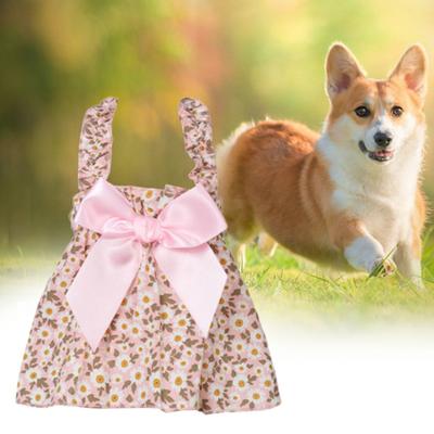 Dog Dress Comfortable Soft Eye-catching Cotton Floral Pattern Pet Dog Bowknot Halter Dress Pet Supplies