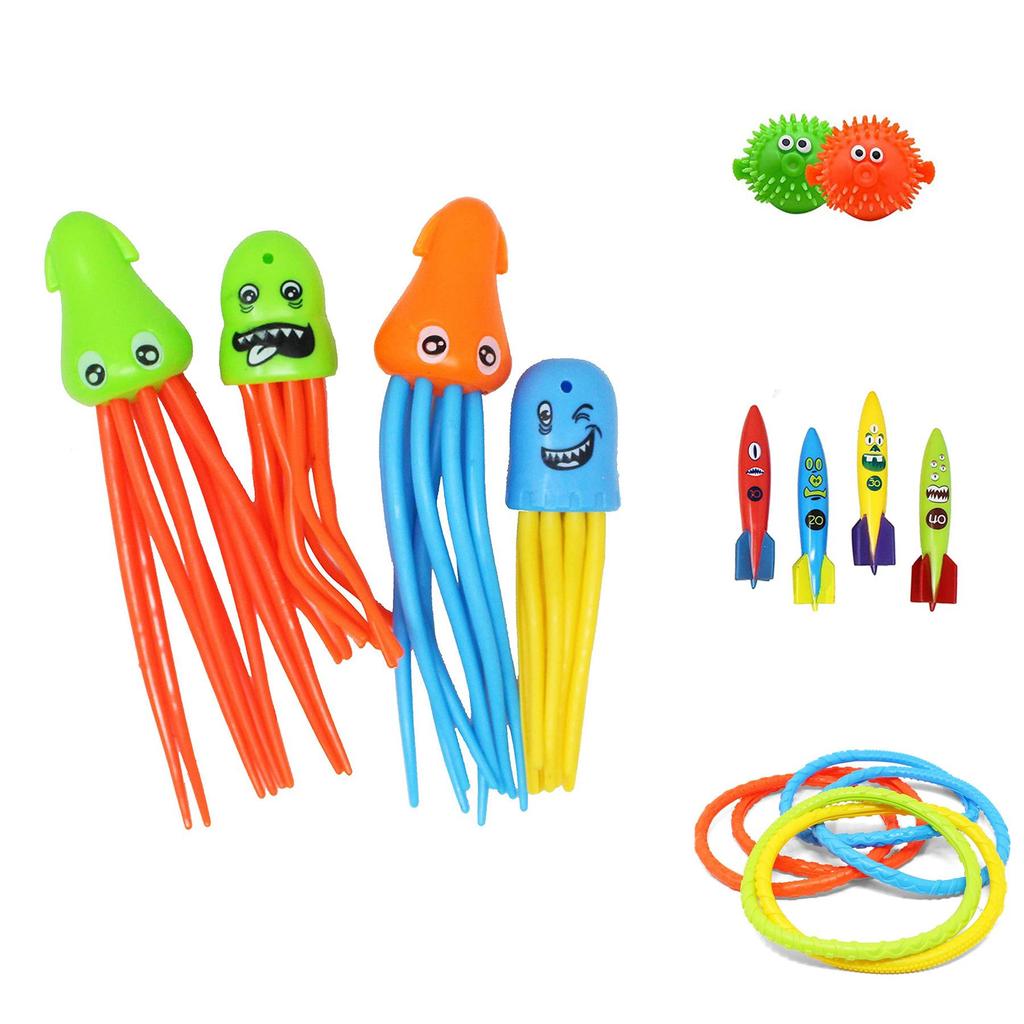 Colorful Kids Diving Toy Set With Water Rings Torpedo Pool Fun For Ages 3 To 6 Years
