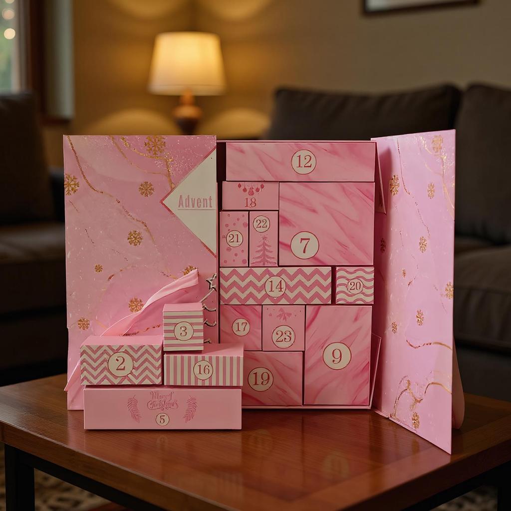 2025 Christmas Empty Countdown Calendar Boxes 24 Day Foldable Candy Countdown Box for Activities Gathering Girls Party