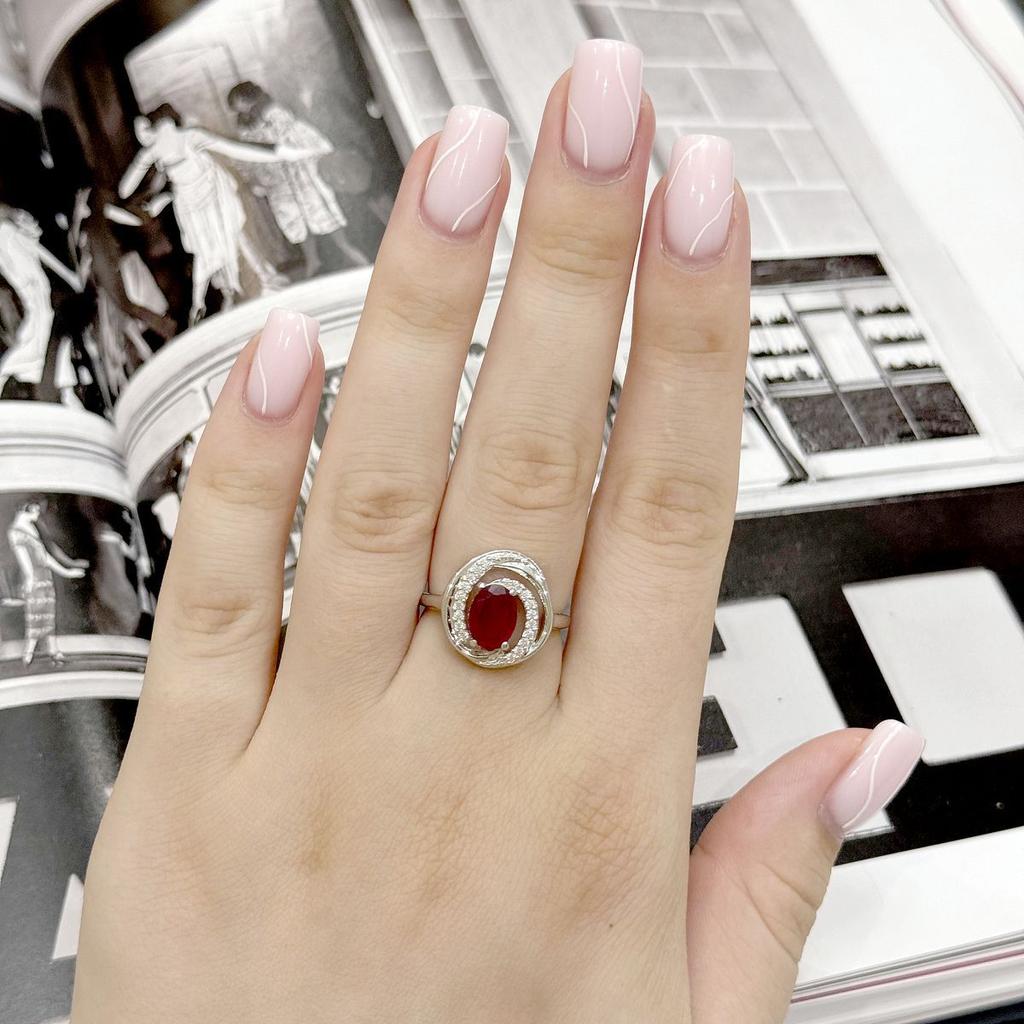 Silver Ring with Natural Ruby 2.03ct, Cubic Zirconia, Weight of the Product 4.22 G (2165125)